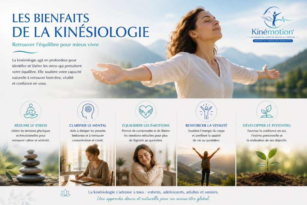 Les bienfaits de la kinésiologie - Institut AS Les bienfaits de la kinésiologie pour réduire le stress, équilibrer les émotions, retrouver la vitalité et développer son potentiel.