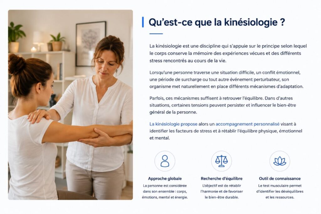 Test musculaire utilisé en kinésiologie lors d'une séance à l'Institut AS à Champagne dans le canton de Vaud.