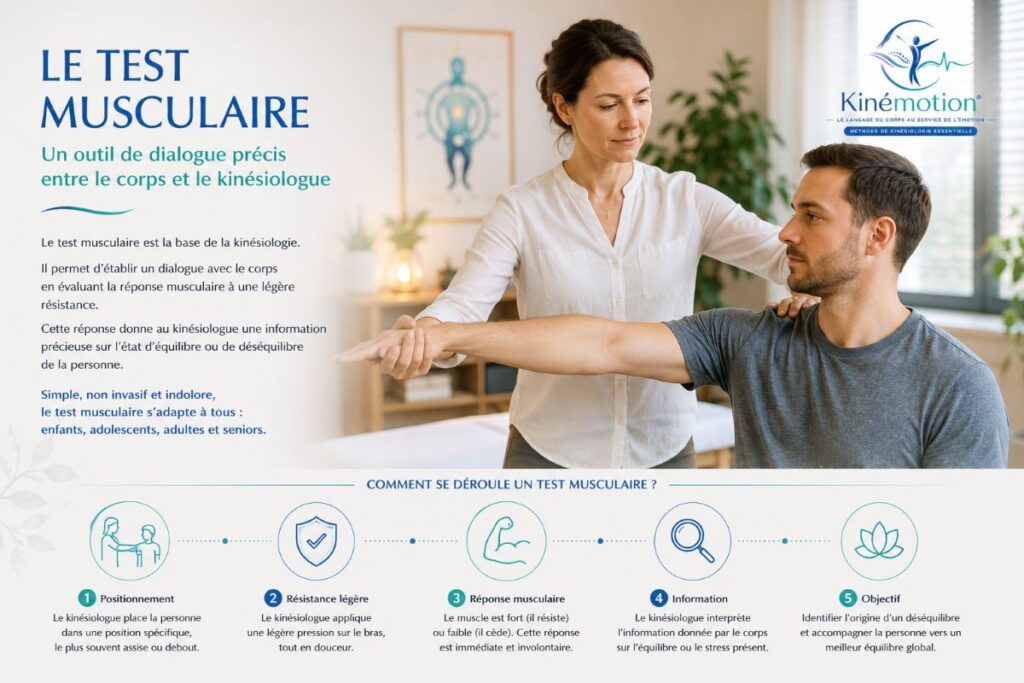 Test musculaire en kinésiologie permettant de dialoguer avec le corps afin d'identifier les déséquilibres liés au stress.